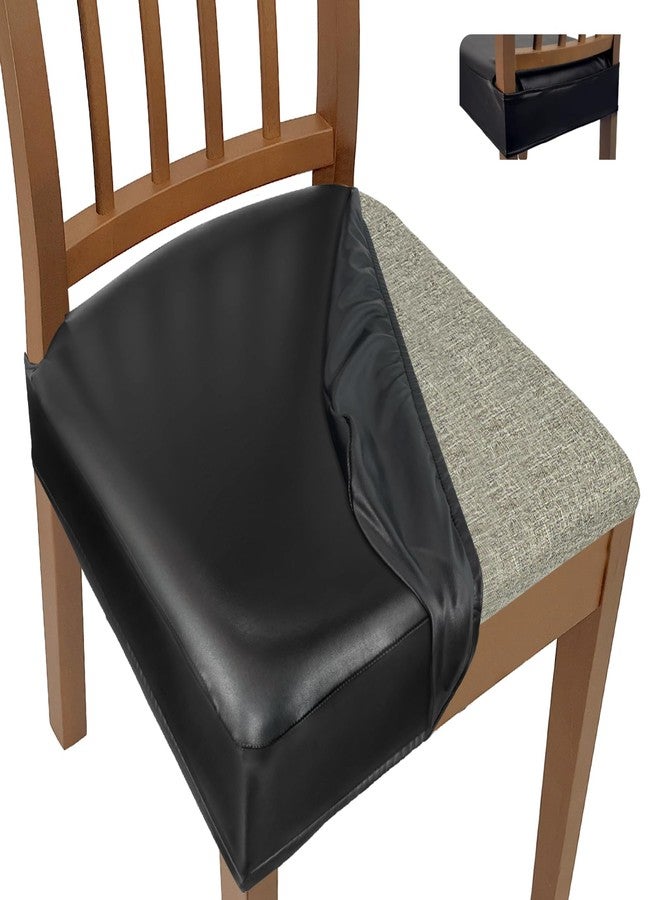 WENZMOC Waterproof Seat Covers for Dining Chairs PU Leather Dining Room Chair Covers Set of 4, Soft & Stretch Kitchen Chair Seat Slipcover Protector Removable Washable Chair Cover (Black, Rear Cover) - Image 1